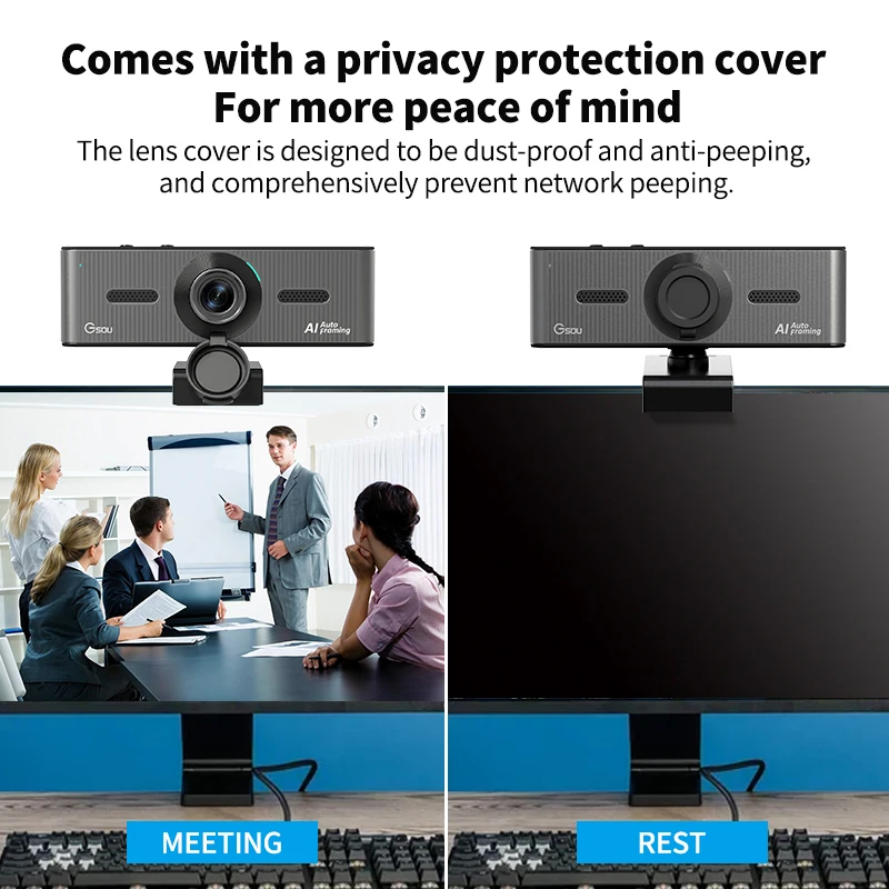 4K  EPTZ  AI auto tracking   PC Web Camera 1080P Full HD USB PC 60FPS Webcam with Microphone and Speaker