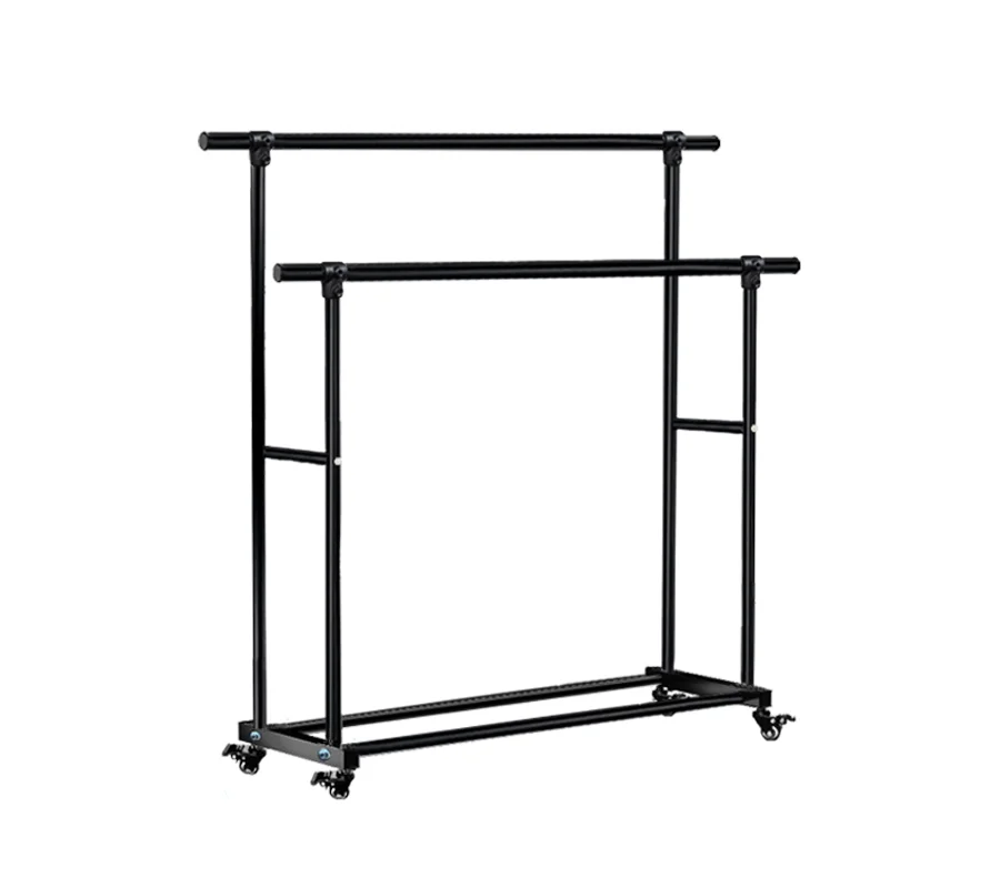Heavy Duty Double Rod Garment Clothing Rack Rail Rolling Clothes Organizer on Wheels