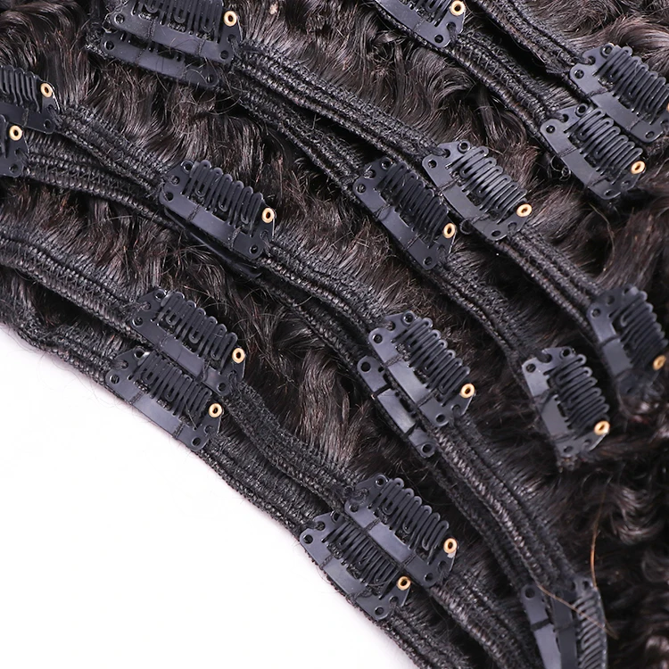 Natural Black 7 PCs 100 Raw Indian Temple Hair Afro Kinky Curly Human Hair Clip In Extensions