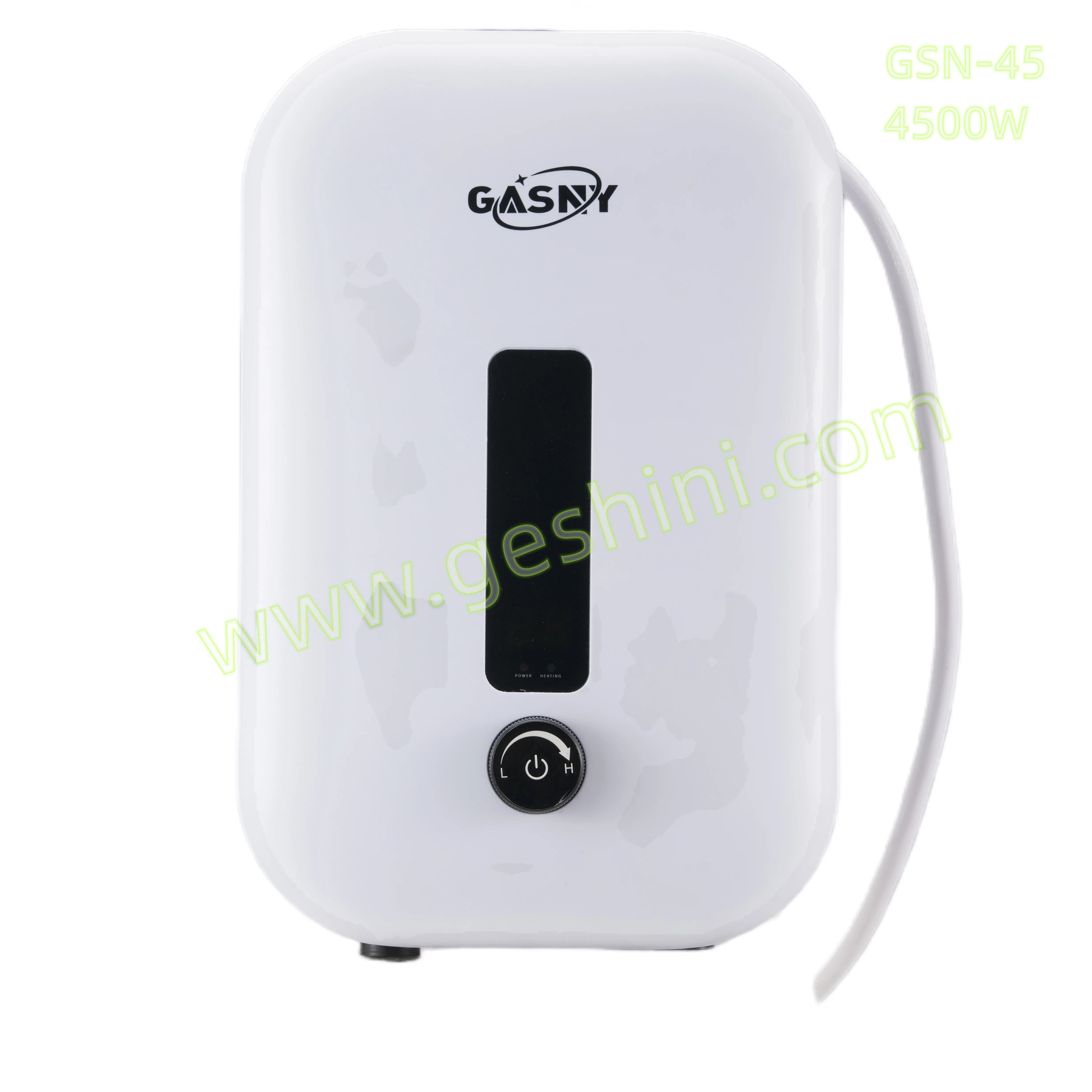 Intelligent constant temperature small wall mounted white curved plastic shell 4500w knob type instant electric water heater