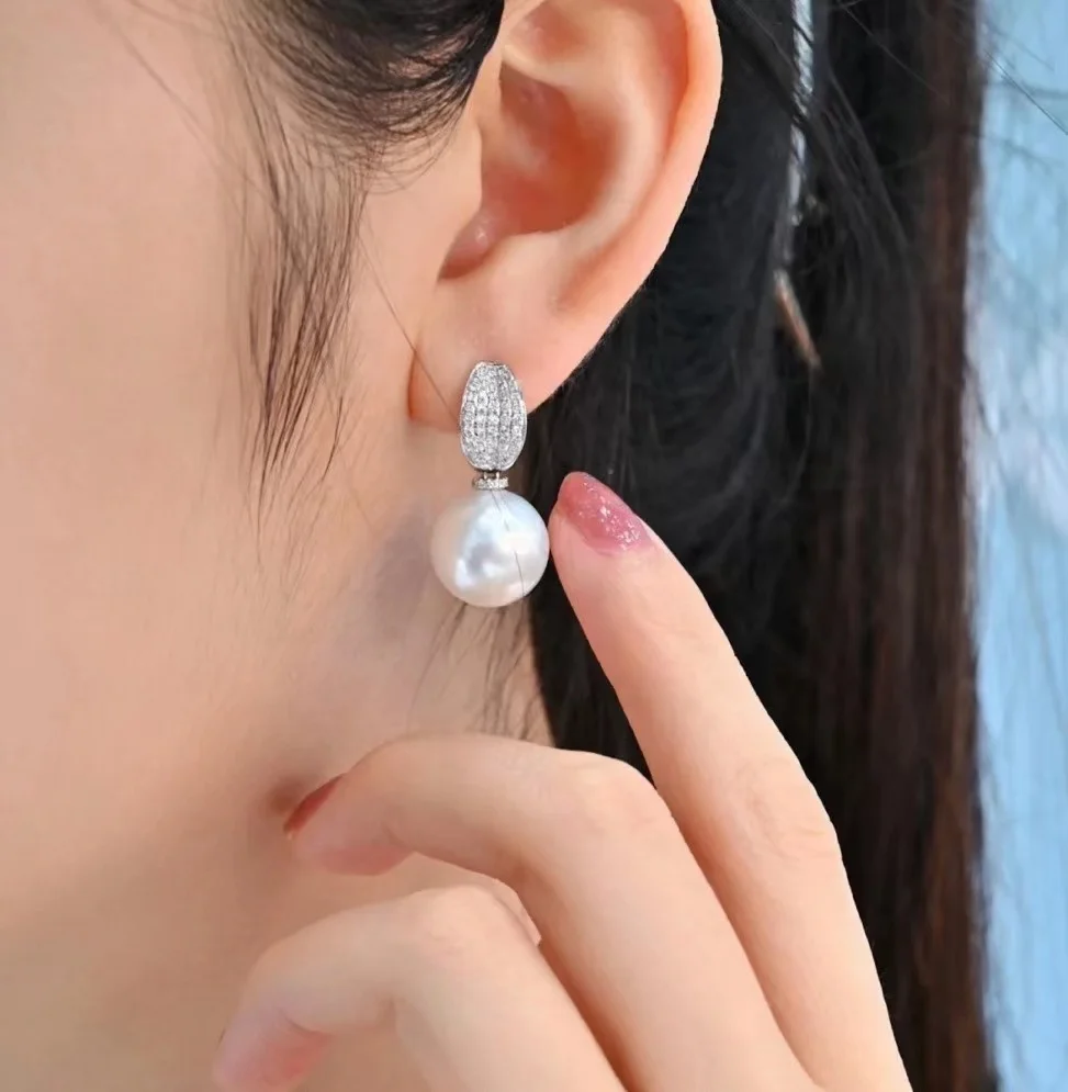 914E 10-11mm Real Natural Freshwater pearl earring 925 sterling silver with Gold Plated ear stud for women