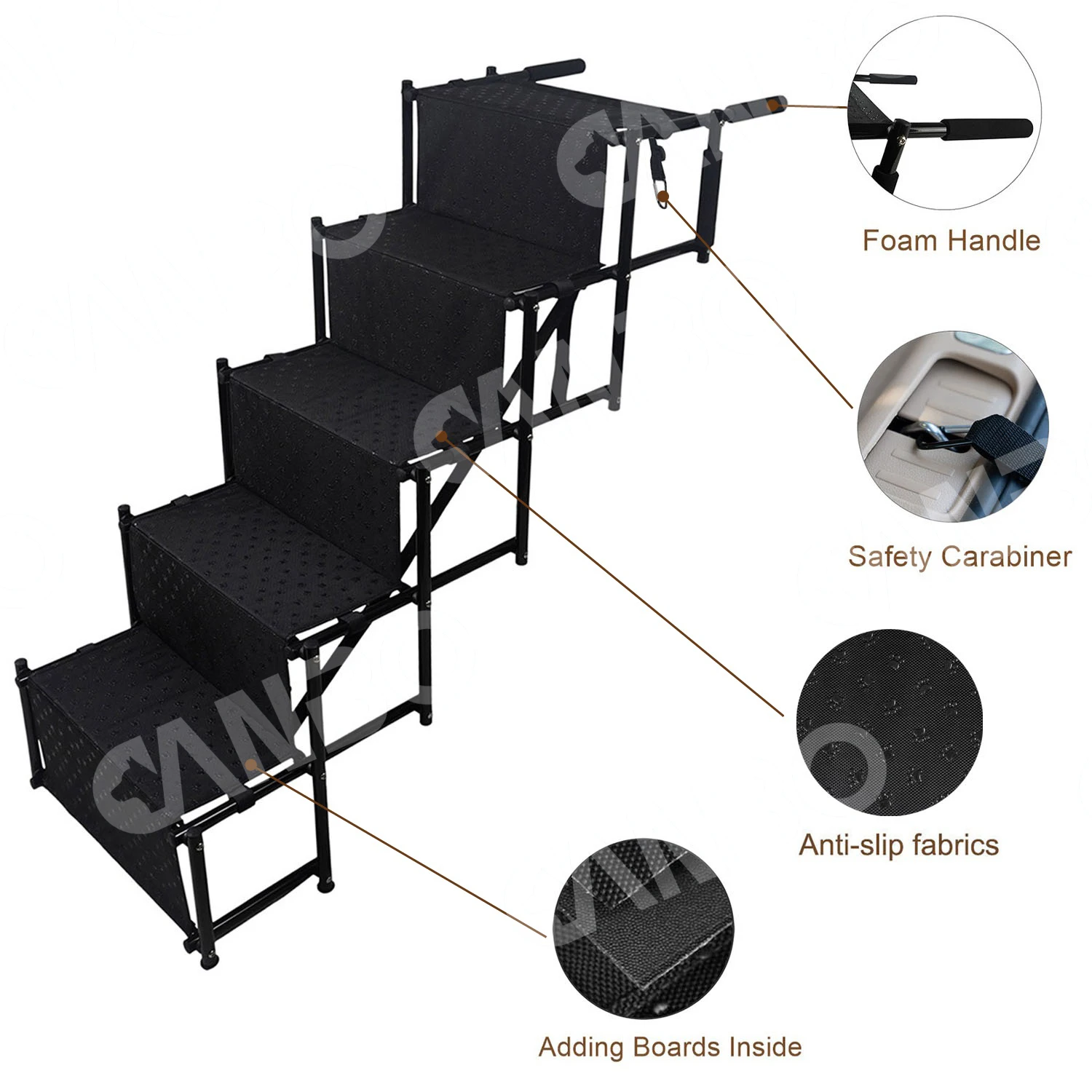 CANBO Portable 5 Steps Dog Ladder Ramp for SUV Trucks Metal Foldable Dog Car Stairs