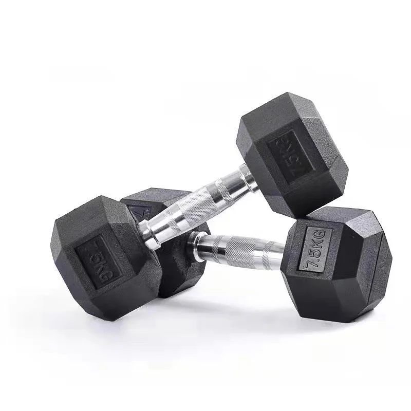 Wholesale China Manufacturer Custom Free Weight Gym 3-100 LB 1-60 KG Set Metal Handle Cast Iron Rubber Hex Hexagon Dumbbell