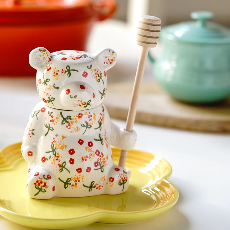 Cute Bear Shape 300ml Storage Jar With Lid Spoon Home Decor Accessory Honey Squeeze Dispenser Kitchen Tools