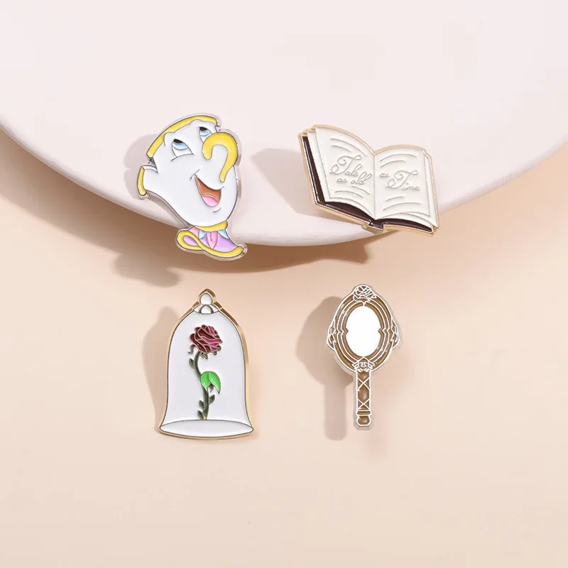 Teacup books Rose Creative Styling Brooch Cute Fairy Tale style Badge Metal Collar Pin Medal accessories