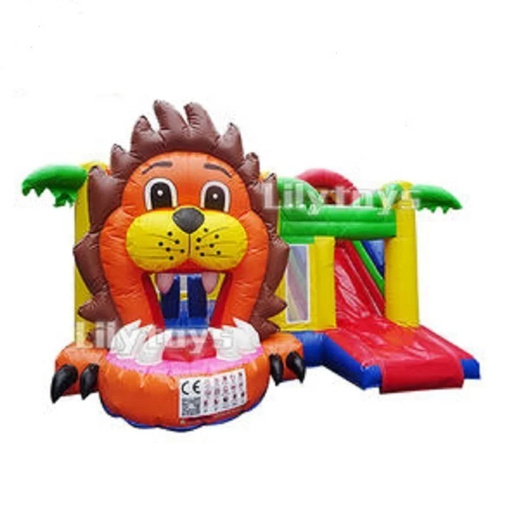 
 Commercial rental high quality PVC  cute Tiger head inflatable trampoline with slide for kids and adult  