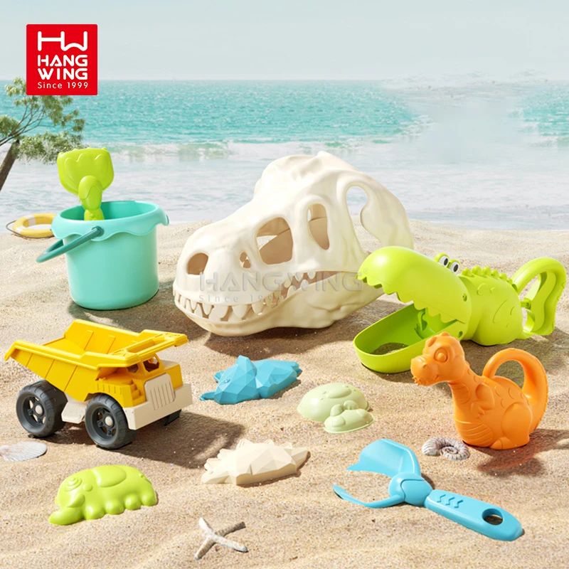 HW Summer Outdoor Unbreakable Water Toys Durable Soft Gel Series Sea Sand Animal Dinosaur Cartoon Beach Bucket Set For Kids