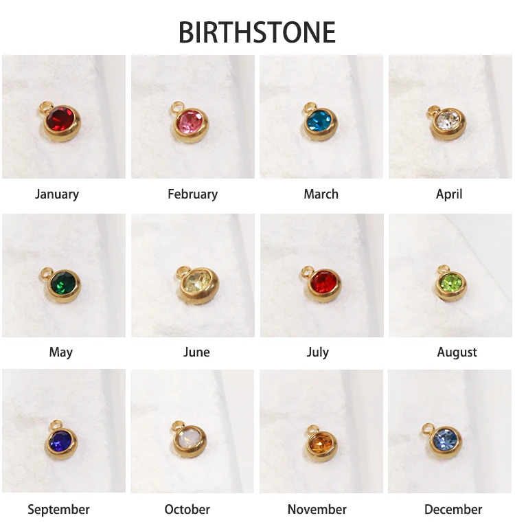 Trendy Birthday 12 Month Stainless Steel Birthstone Charm Stainless Steel Pendant Wholesale sign Diy Charms For Jewelry Making