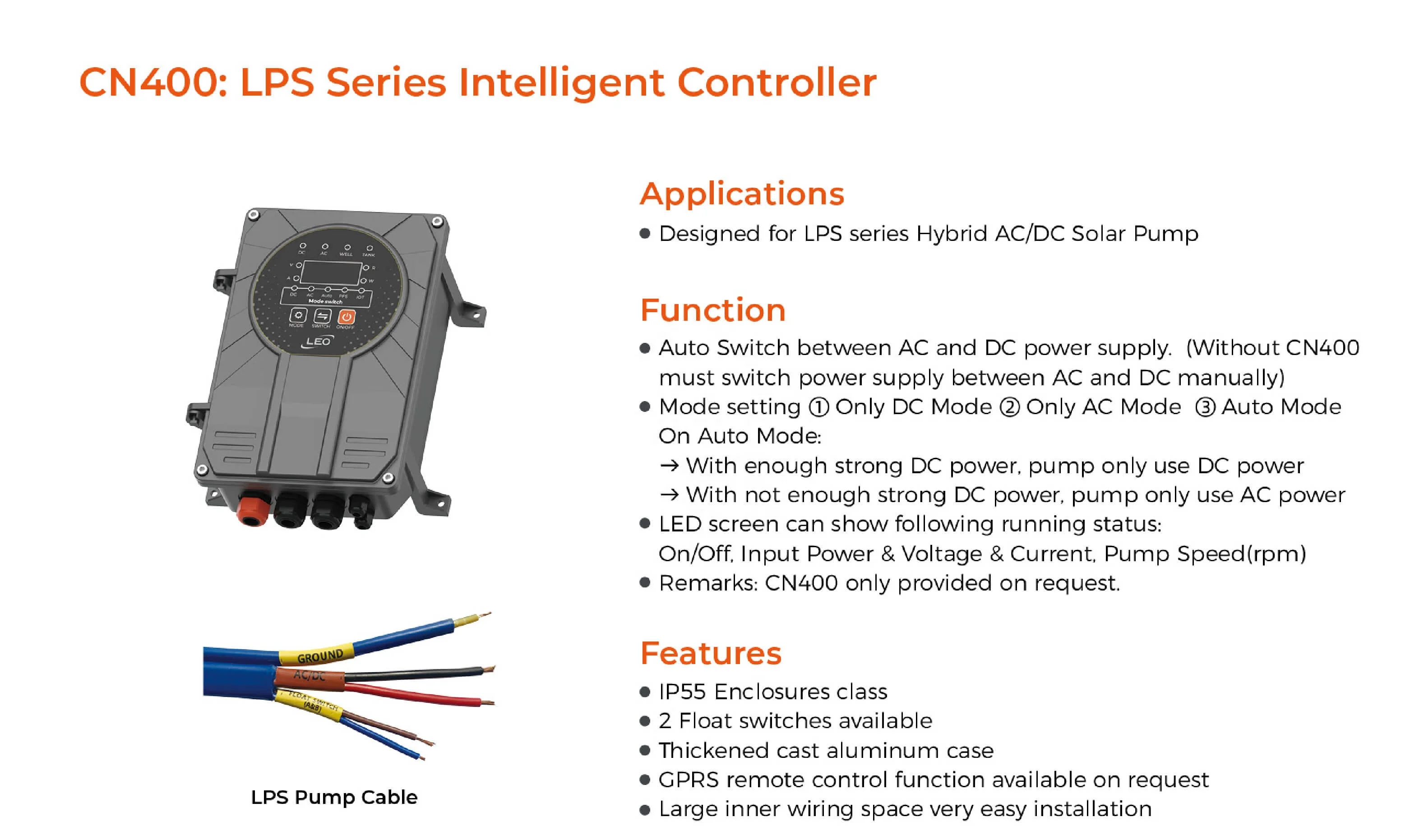 LEO mppt Controller AC/DC Professional Deep Well Water Solar Borehole Pumps
