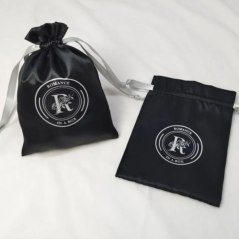 Wholesale Custom Printed Logo Small Silk Satin Jewelry Pouch Drawstring Satin Bag Hair Extension Bags