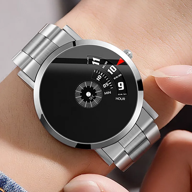 Newest stainless steel case dish time display waterproof unisex quartz wristwatch