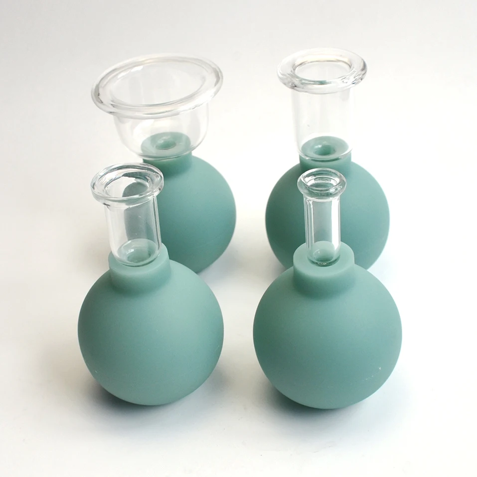 4 Pieces Glass Cupping Set Silicone Cupping Cups Vacuum Suction Cupping Cups for Face Skin Back Shoulder Muscle