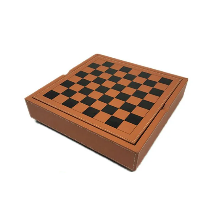 Custom PU Leather Chess Board Square Chess Checker Game Set