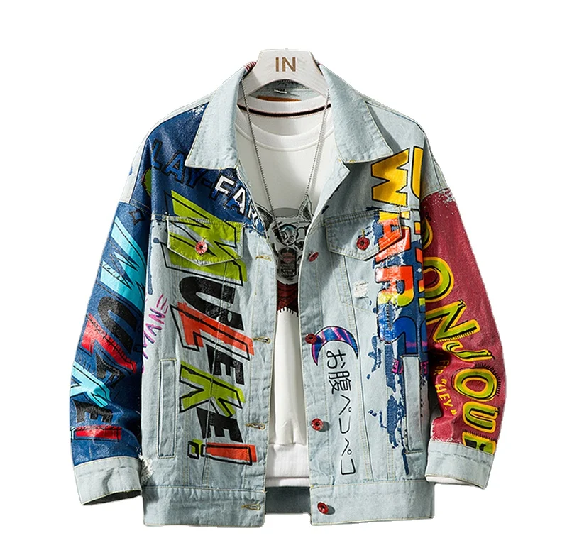 LILUO 2024 Popular vintage ink Korea style indigo blue hippie washed destroy denim men jackets