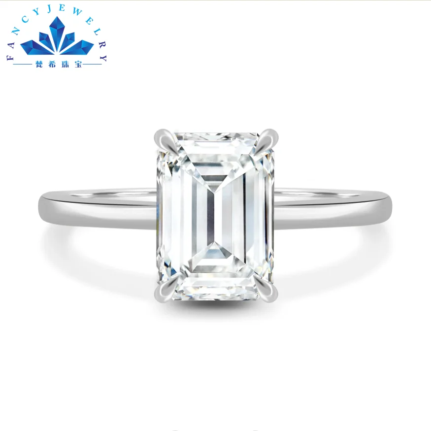 High Quality Wedding Jewelry Silver Ring 925 Sterling Moissanite Engagement 18K Gold 2ct Emerald Cut For Women Diamond Ring