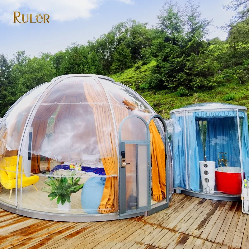 Waterproof PC tent house outdoor prefab hotel room shower tent Transparent dome house with curtains