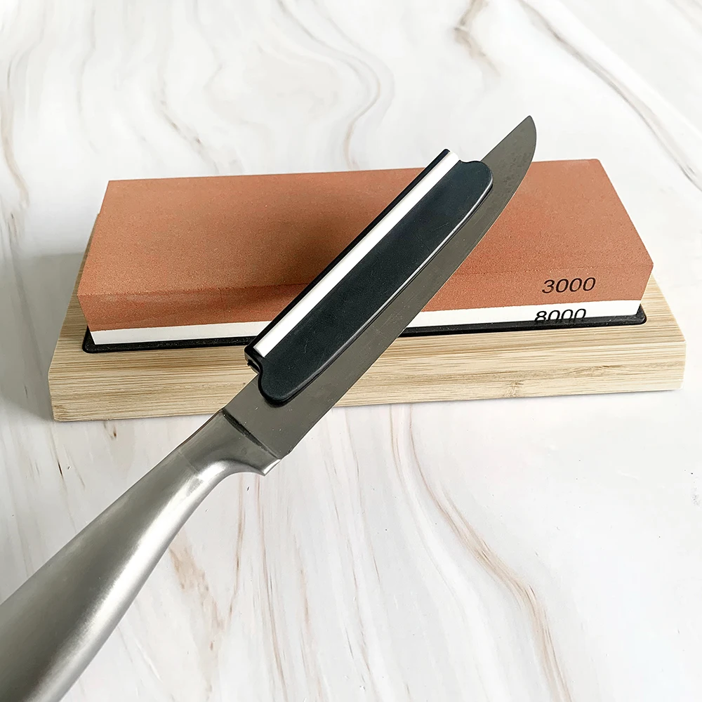 Knife sharpener stone double side sharpening stone set with flatting stone and bamboo base