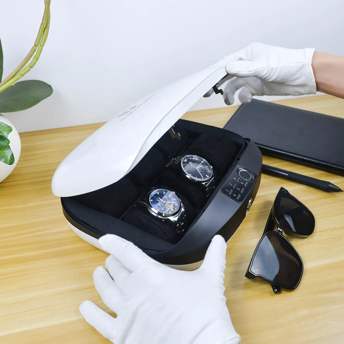 Smart watch safes Biometric Fingerprint print 6 slot Watch storage case  fingerprint with storage box