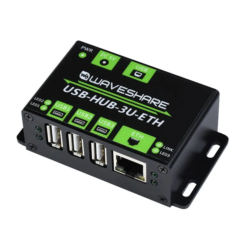 Многофункциональный USB-концентратор промышленного класса расширяющий 3 x USB-порта + 100M Ethernet-порт защищает от электростатического