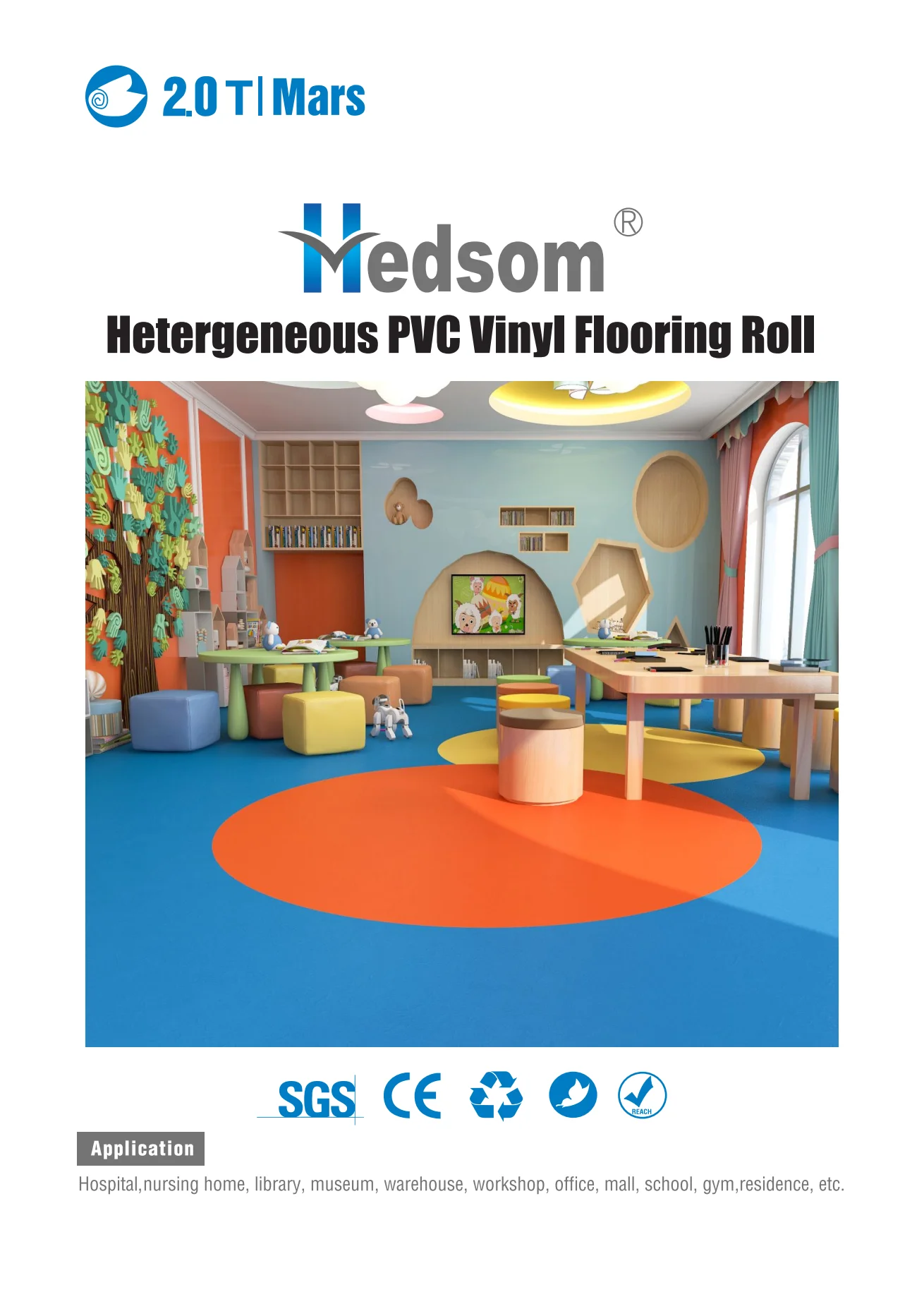 2mm Wear Resistance Fireproof PVC Rolling Luxury Vinyl Floor PVC Sheet Coils Flooring with CE