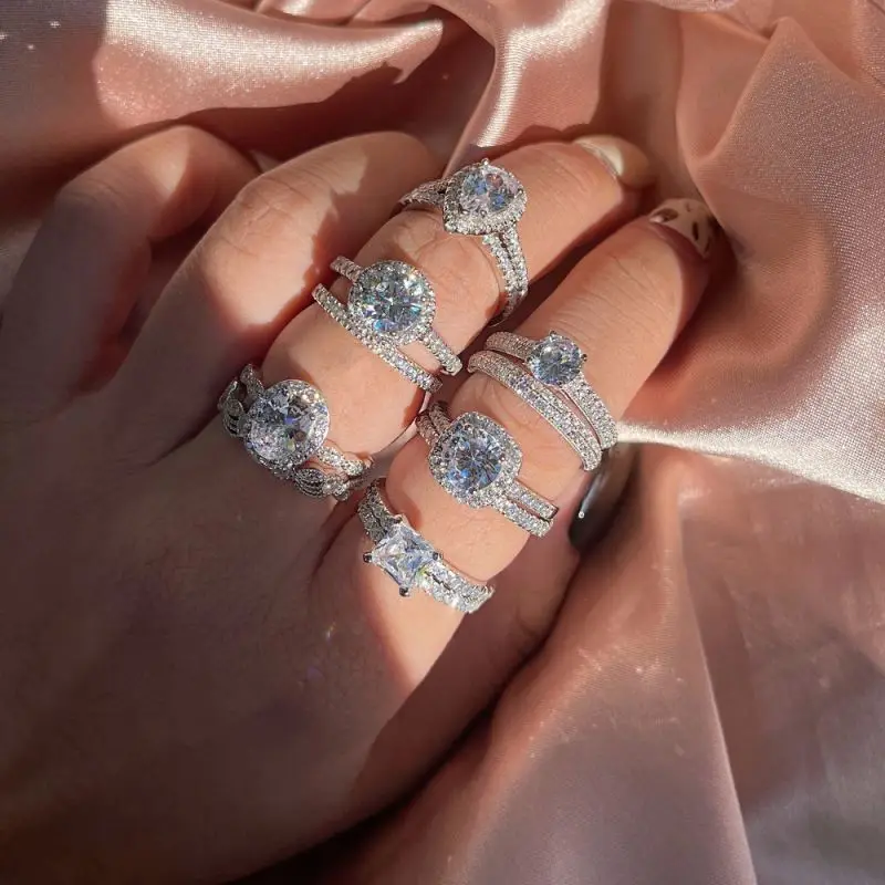 FFT Cheap buy 18K white gold diamond 3-layer square luxury rings jewelry women natural diamond ring 18k