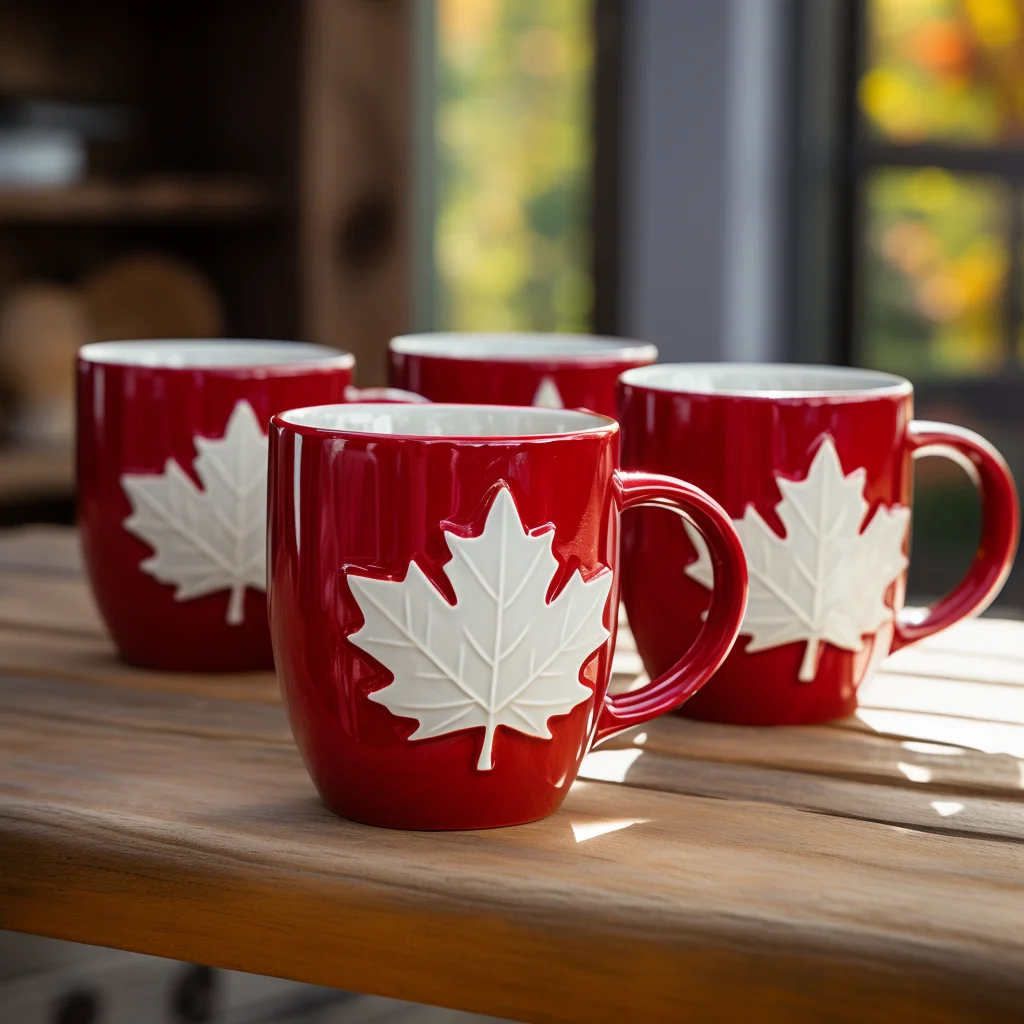 Custom Canadian maple leaf ceramic mug design perfect for souvenirs tourists unique Canada gifts and collectibles