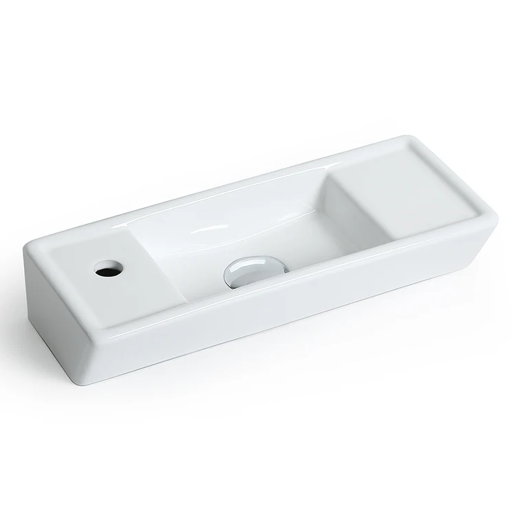Rectangular Counter Top Wash Basin Ceramic Small Size Bathroom Sinks With Tap Hole
