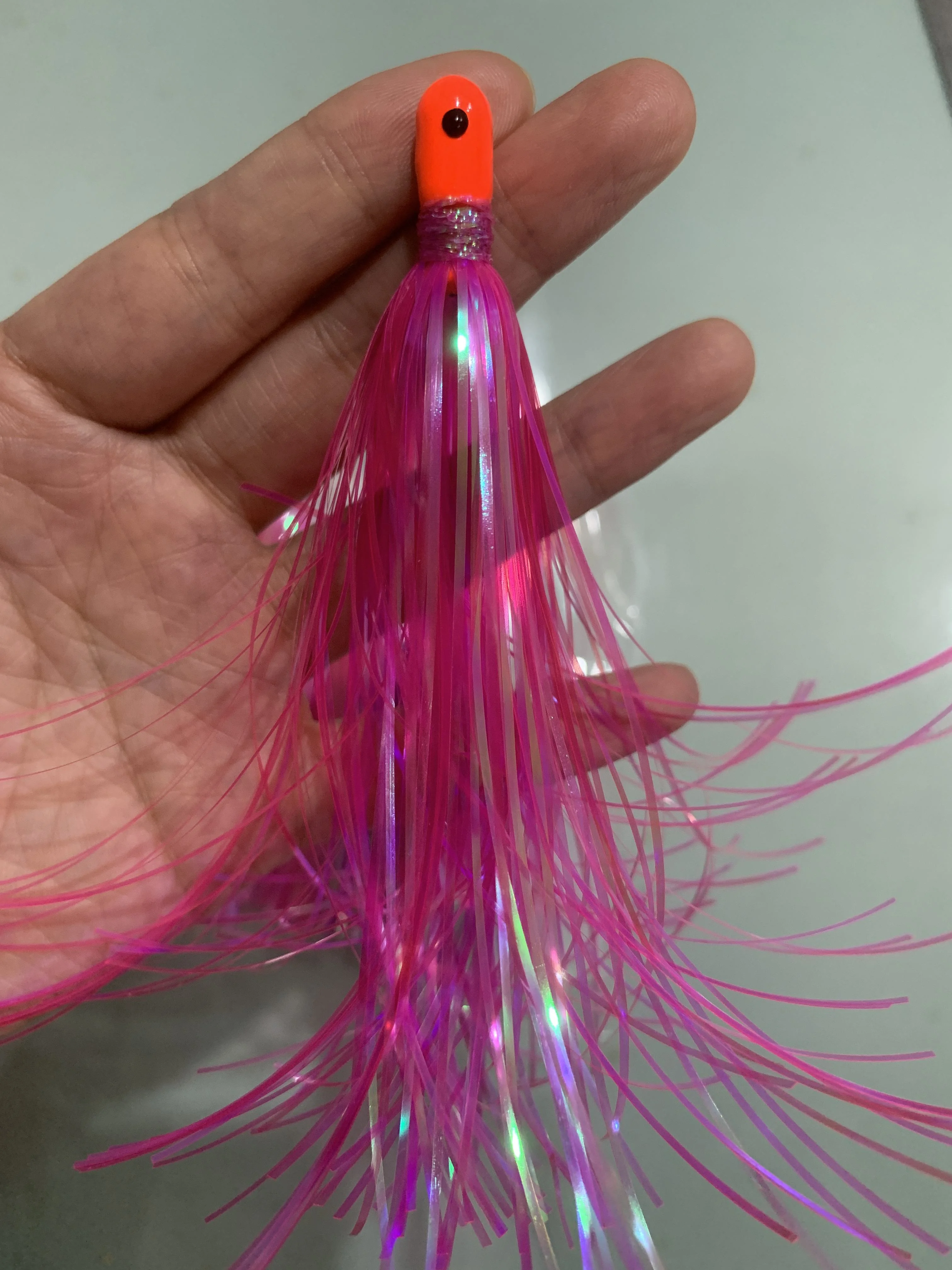 OEM 5.2INCH 0.34OZ Mylar Flash Teaser Tail Jig Head Bait With Lead Head Fishing Flash Skirts Hair Baits Big Game Fishing Lure