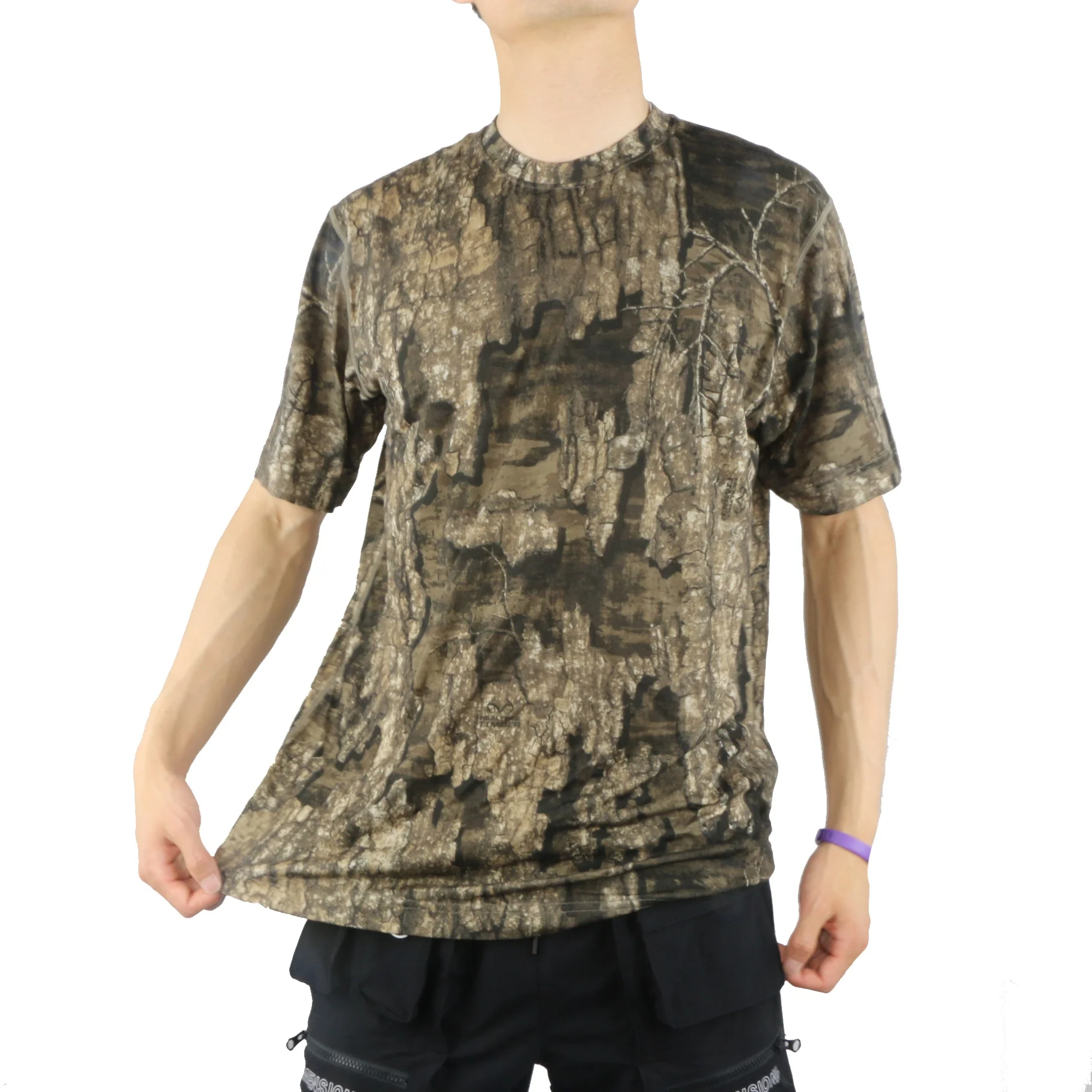 Real Tree Mens Custom Crew Neck Shirts Hunting Clothes T-shirt Camouflage 100% Merino Wool Base Layer for Men