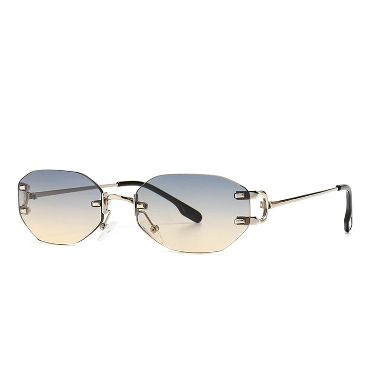 Vintage Frame Glasses Brand Flat Top One-Piece Trendy Fashion Men 2021 Design New Rimless Narrow Lens Square Sunglasses