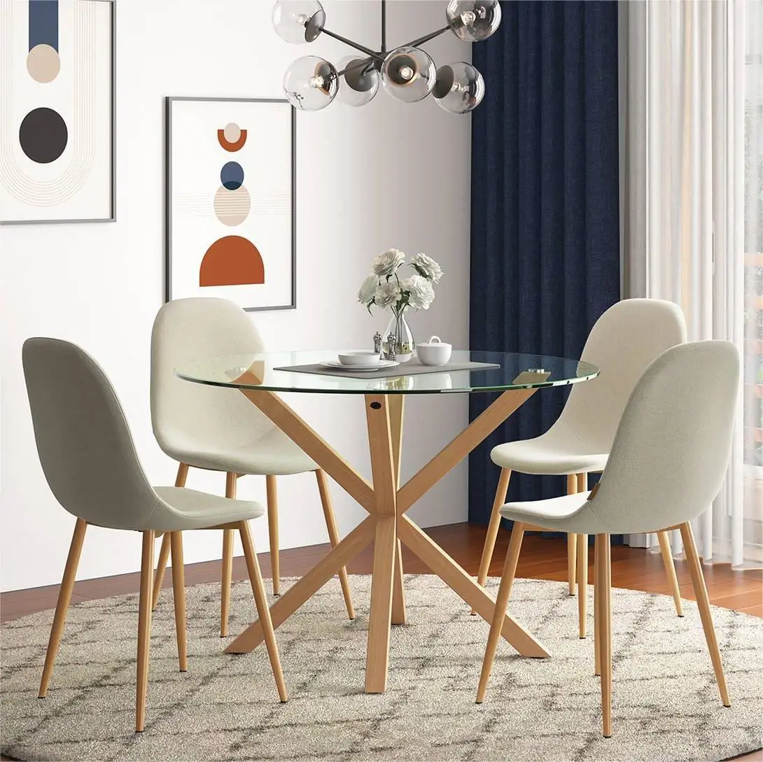 Прочный 4 стула обеденный стол набор современных классических деревянных ножек 4 местный стеклянный обеденный стол набор