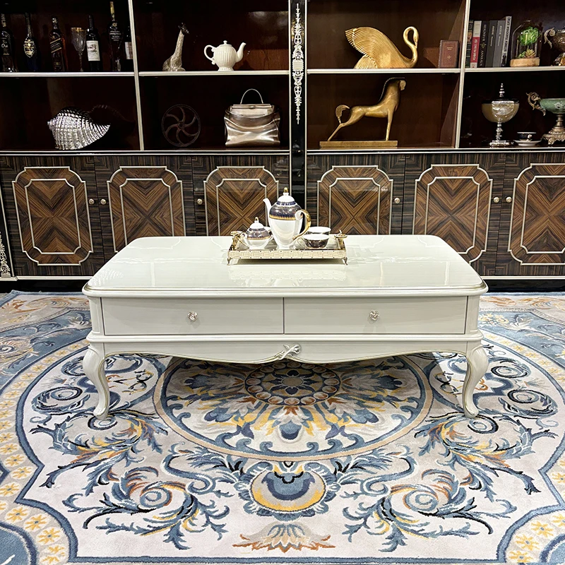 MO LAN French large coffee table European luxury solid wood with drawer tea table new classical living room furniture