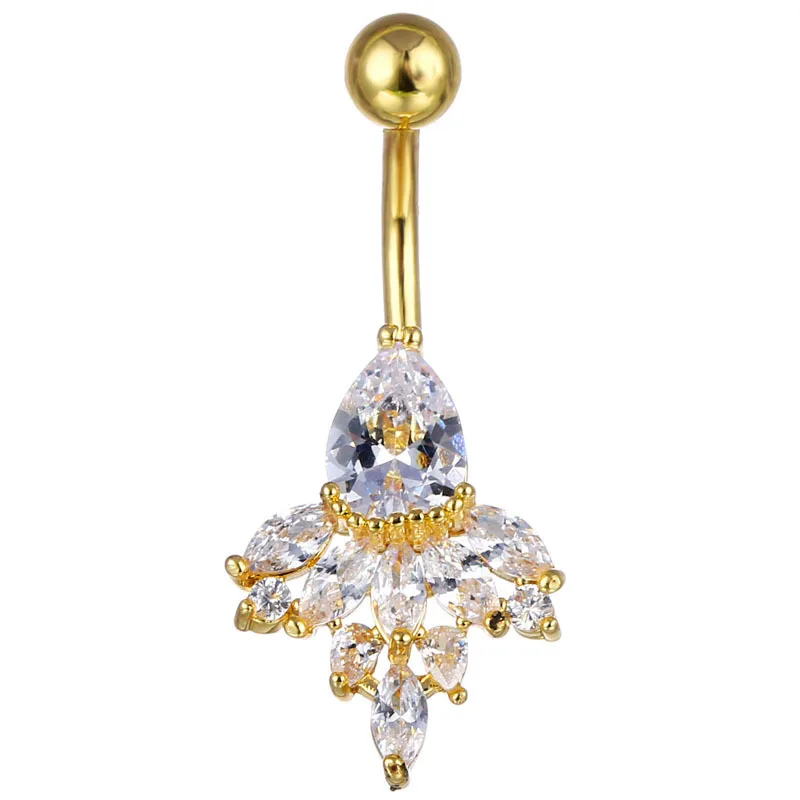 Sexy Gold Silver Color Stainless Steel Crystal Belly Button Piercing For Women Girls CZ Zircon Angel Tears Belly Button Ring