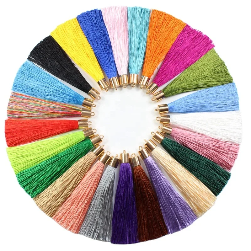 90mm 100pcs/lot Mixed Color Metal Hat Long Polyester Tassel Pendants