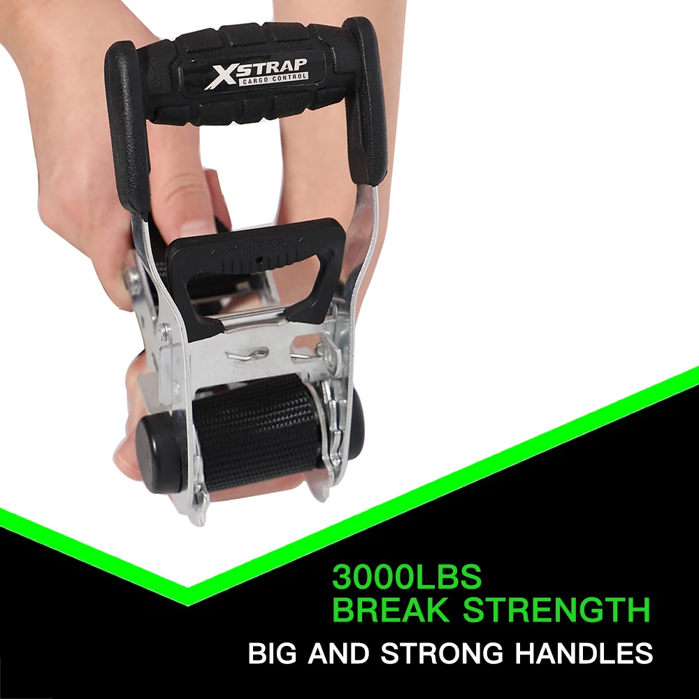 1.5 Inch 6 Feet Soft Loop Motorcycle Tie Down Straps With Safety Clip Hooks 3000LB Break Strength Heavy Duty Ratchet Logistics