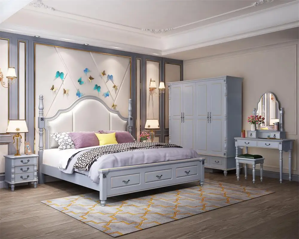 Luxury Design  Bed European Classic Royal Luxury Golden Wooden Bed Deluxe double bed