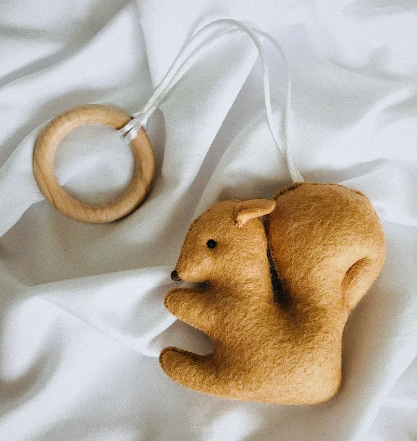 Montessori Baby play gym hanging toys wooden felt animal rattle toys Forest animals activity gym toys
