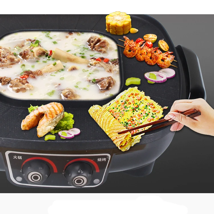 Amazon Best Seller korean bbq grill plate Health Indoor Multifunctional 2 in 1 Smokeless BBQ Electric Grill with Hot Pot