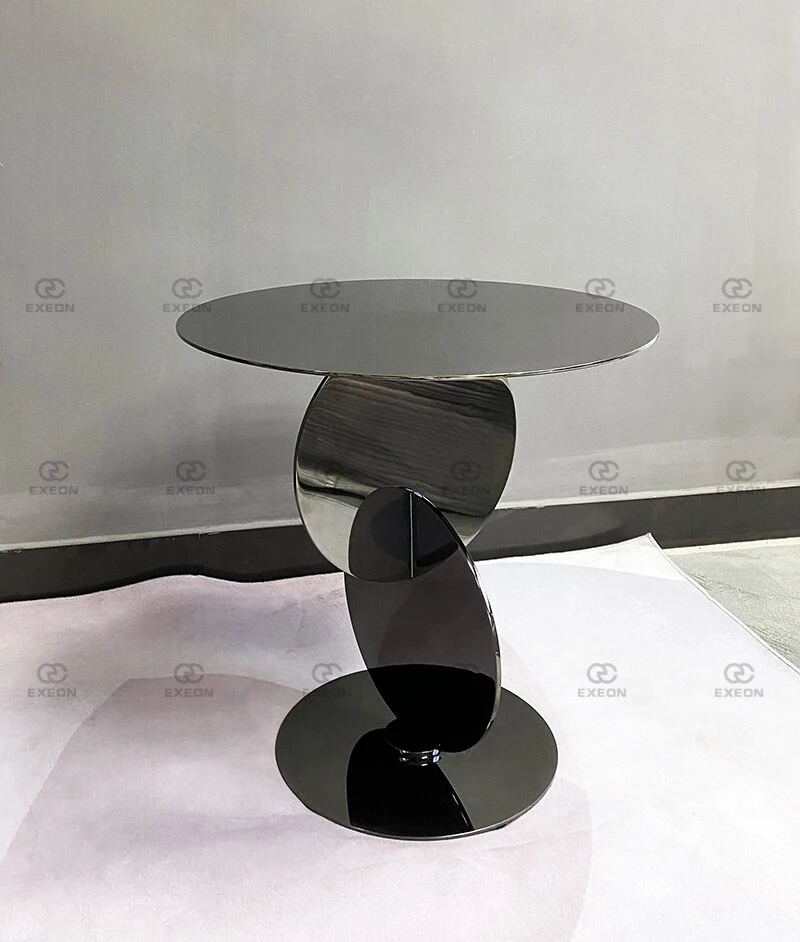 Light Luxury Modern Minimalist Black Round Black Oak Paint Living Room Combination Coffee Table Complete