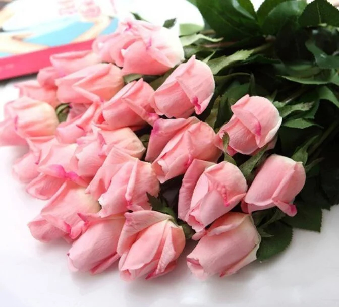 Realistic Design Artificial Flower Real Touch Rose Buds for Home Wedding Decor