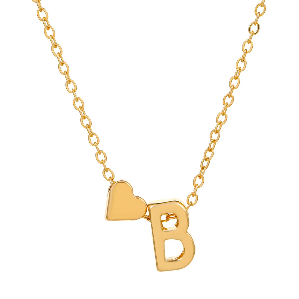 New  Fashion Dainty 26 Letter A To Z Heart Pendant Gold Chain Necklace For Women Fashion Jewelry Lady Girls Customize Gift