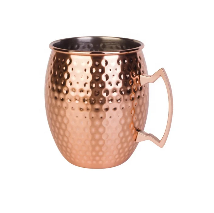 Spinning copper hammered stainless steel beer mug