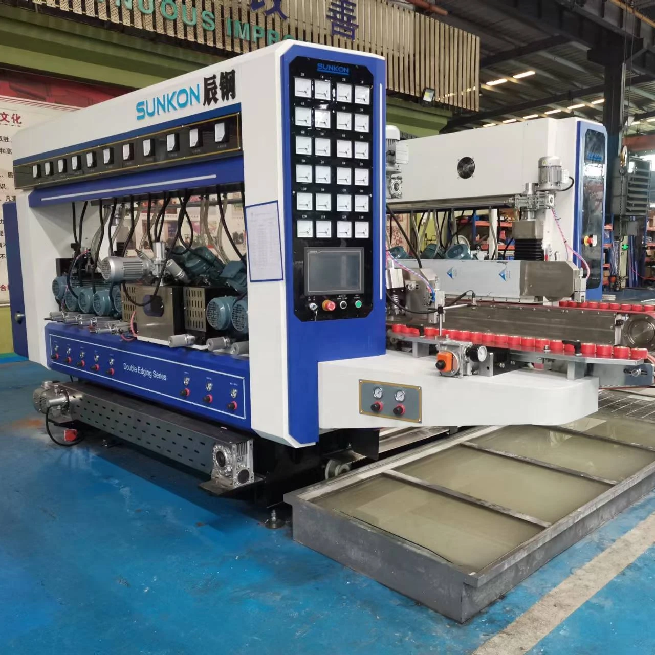 CGSZ2042 Plc Control Straight Line Glass Double Edging Machine With 20 Motors intelligent glass double edger China glass edger