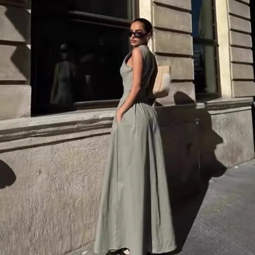 2024 Spring New Fashion Ladies Office Wear Button Waist Long Sleeve Long Dress Women