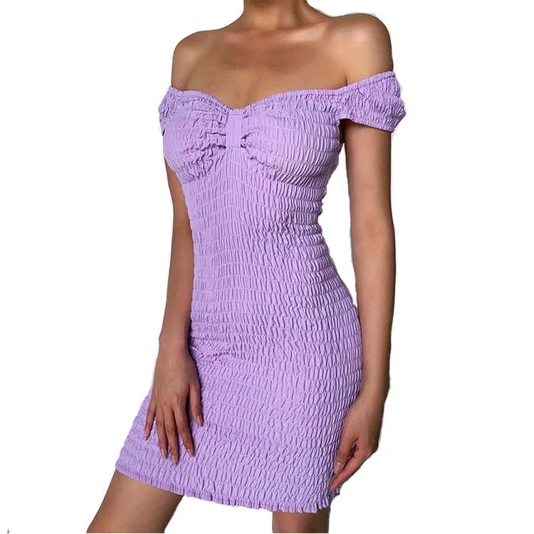 2021 women casual dress Wholesale Boutique clothing 2021 plus size Purple Solid Ruffles Above Knee Mini Bodycon Summer Dresses