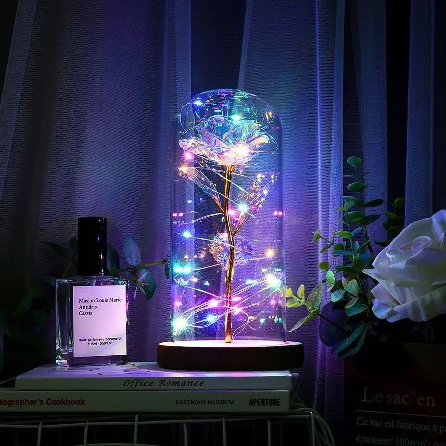 Wholesale Price 24K Gold Foil Roses Galaxy Roses With Led Lamp In Glass Dome For Mothers Day Valentine Day