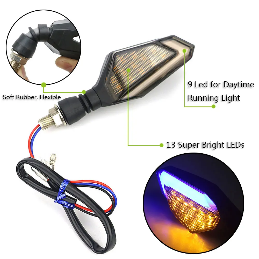 2pcs Motorcycle LED Turn Signal Light Amber Blade Lamp Indicator Blinker Waterproof Universal Flashing Moto Bike Super Bright