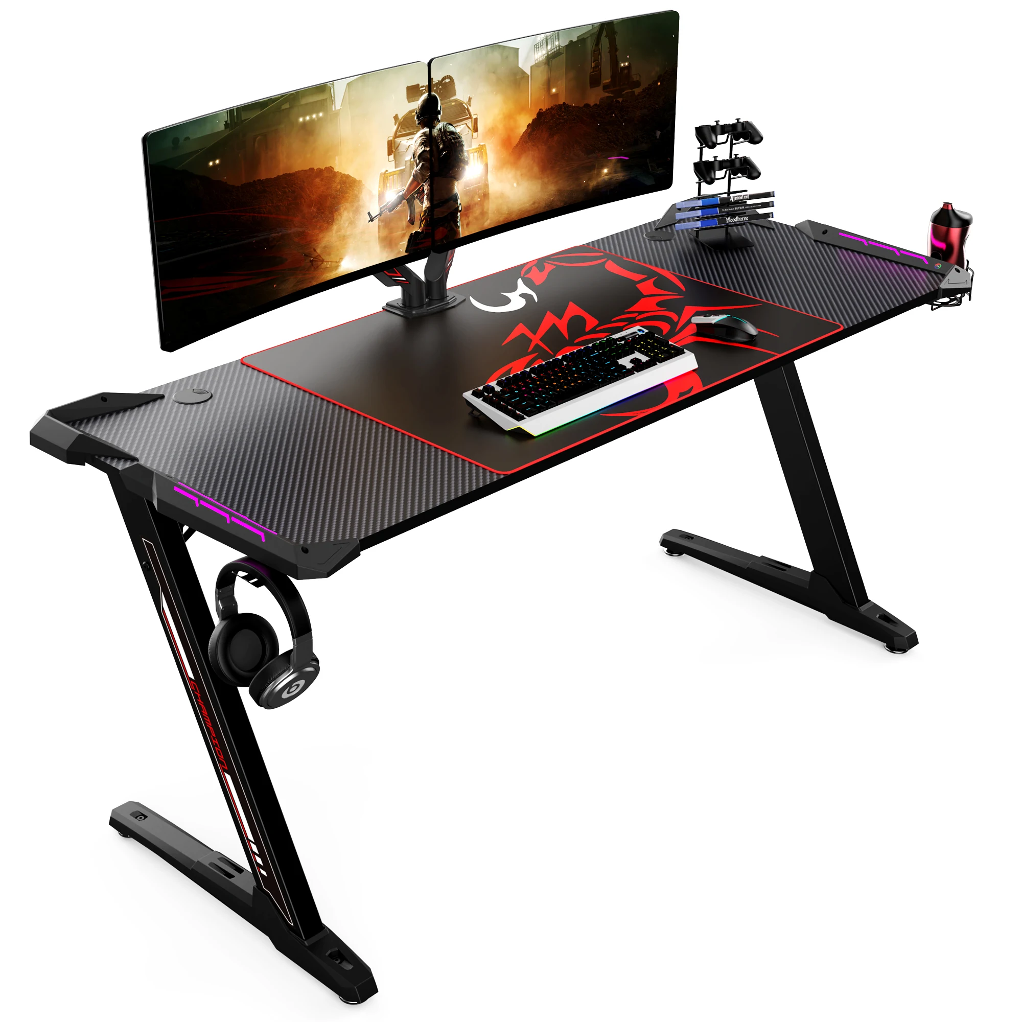 Commercial Furniture Design large size 60inch office pc desk computer racing table with RGB light for gaming