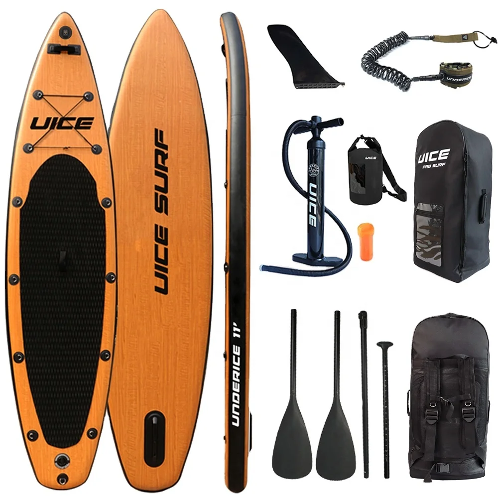 Standard Kit 11'x33''x6'' Black Wood Inflatable Sup Stand Up Paddle Board ISUP air paddle board for Kayaking Fishing Yoga Surf (62374922909)