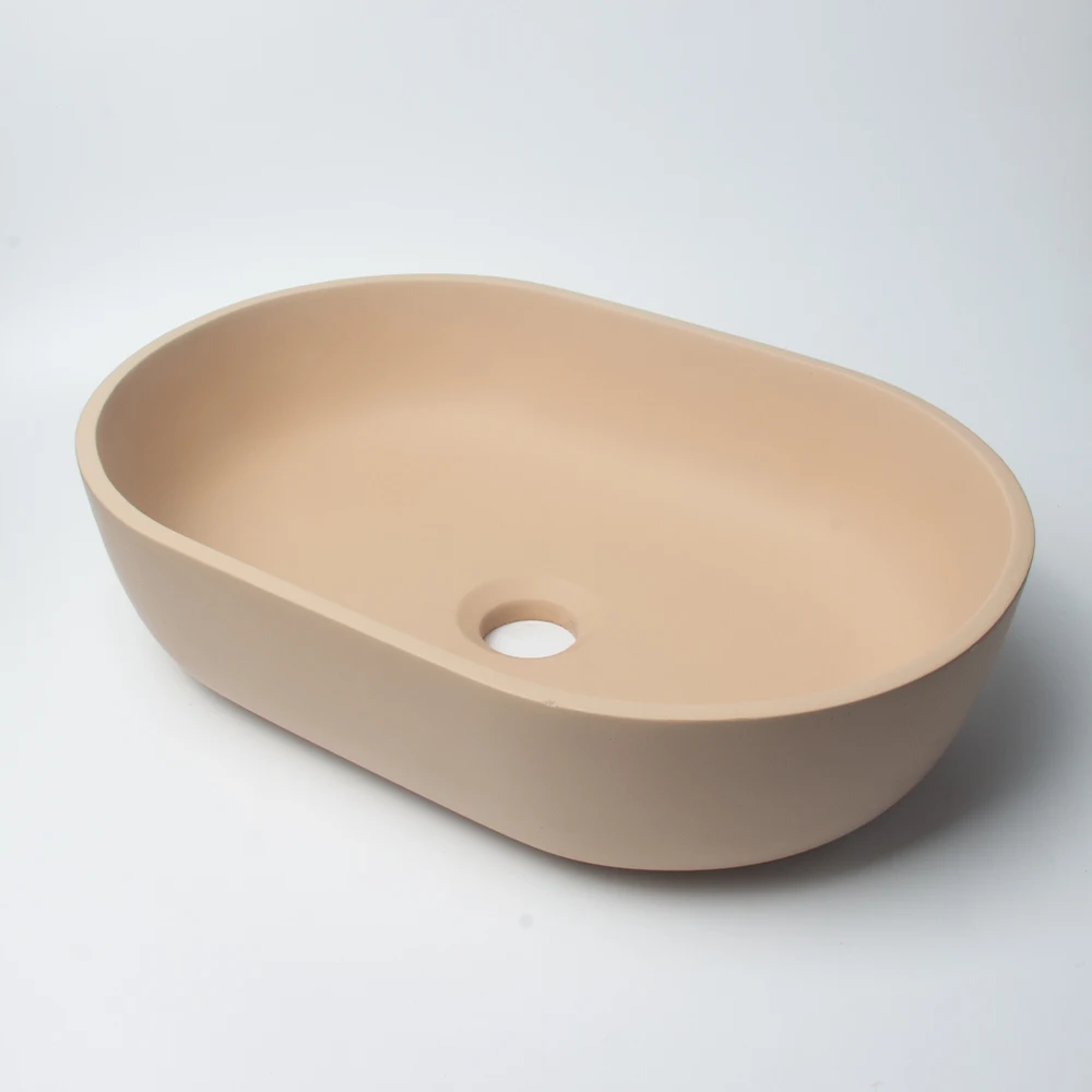 Concrete beige bathroom toilet wash basin sink countertop oval cement hand basin bathroom sink for hotel using vessel sink